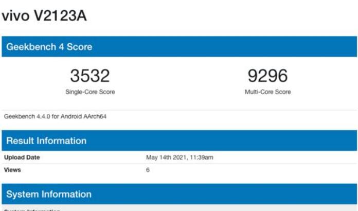 vivo V2123A新機現(xiàn)身GeekBench跑分平臺，其搭載MT6877芯片